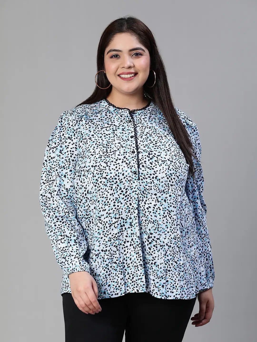 Vintage Animal Print Laced Multicolor Plus Size Loopy Top For Women - oxolloxo