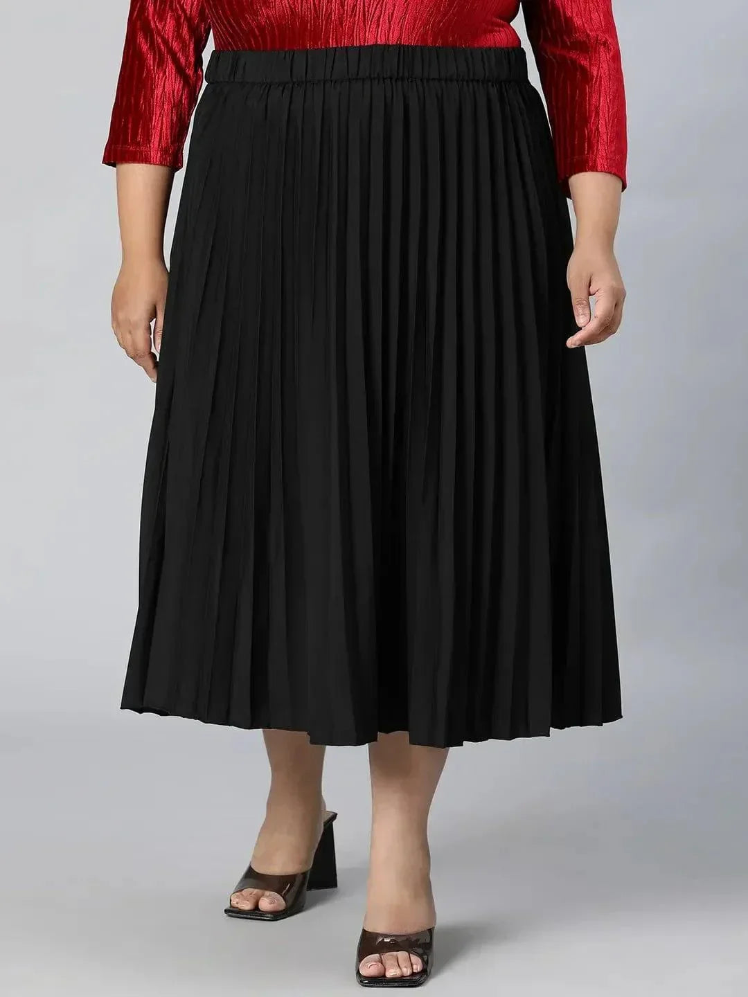 Romantic Black Elasticated Pleated Plus Size Skirt oxolloxo