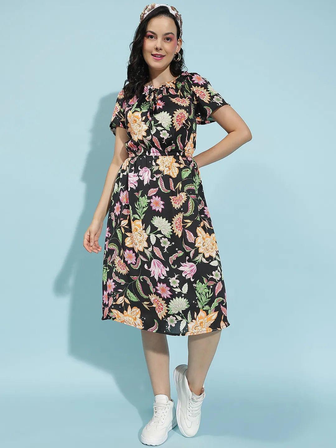 Blossom Floral Print Multicolor Women’s Dress - Main Image
