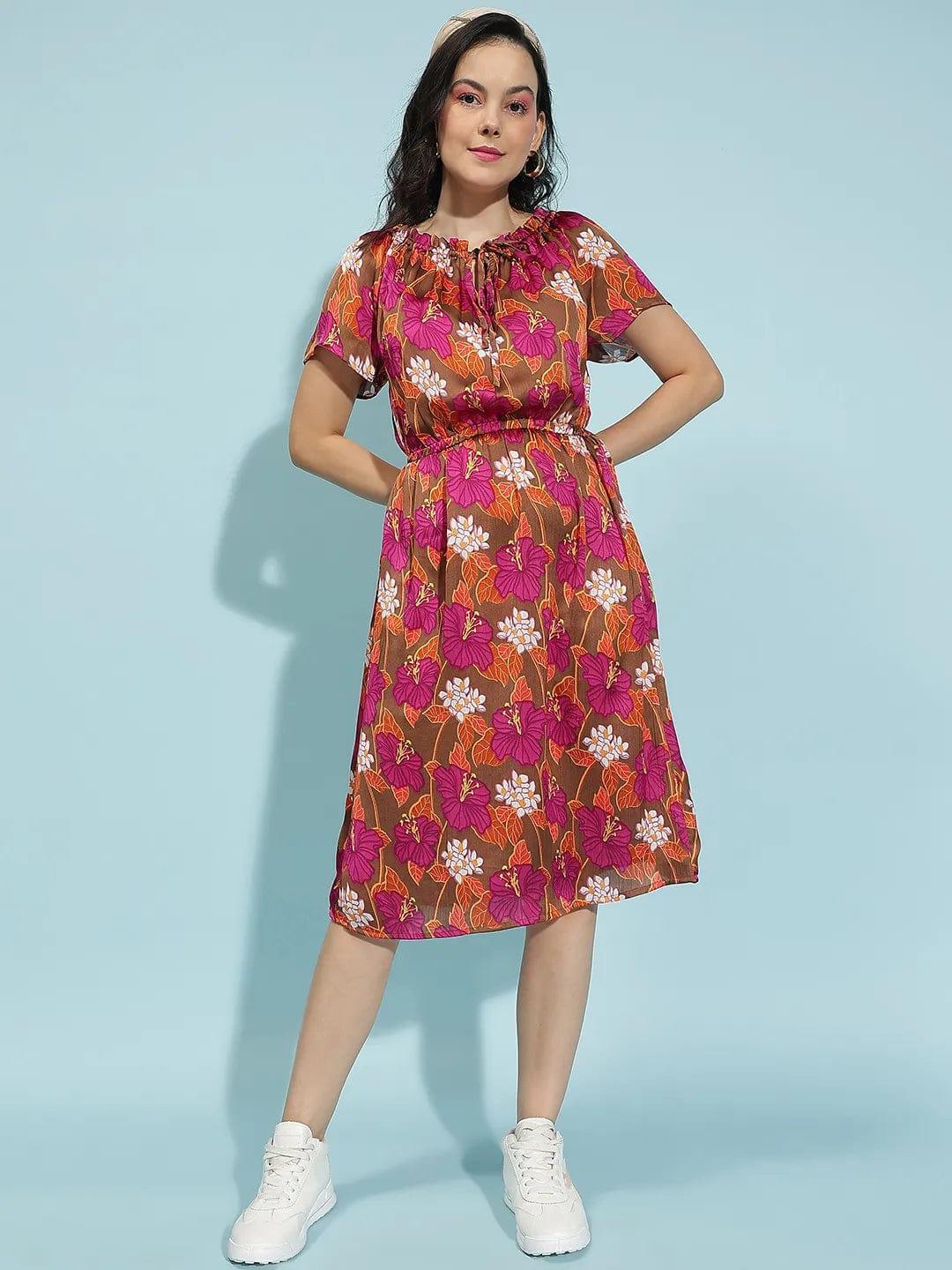 Pretty Pie Floral Print Multicolor Women Dress - oxolloxo