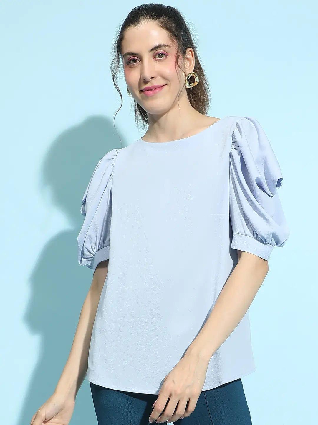 Noisy Light Green Puff Sleeve Stylish Women's Top – oxolloxo