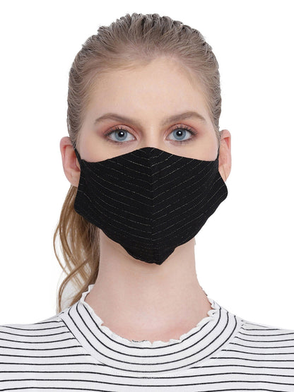 Polka Black Lurex Print Women Face Masks For Protection