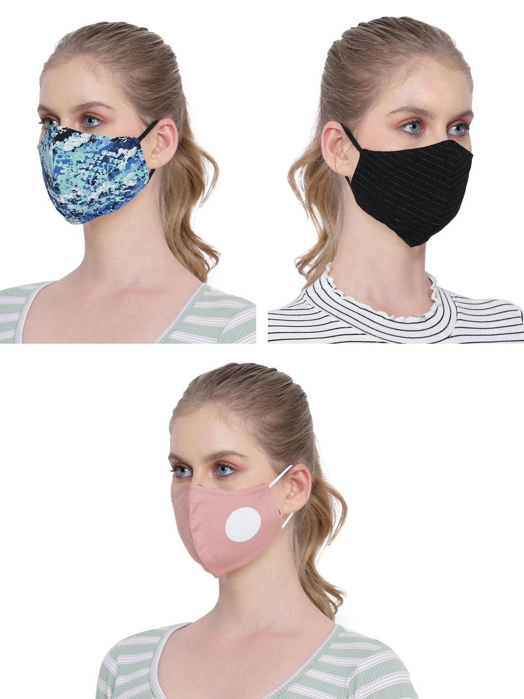 Polka Black Lurex Print Women Face Masks For Protection