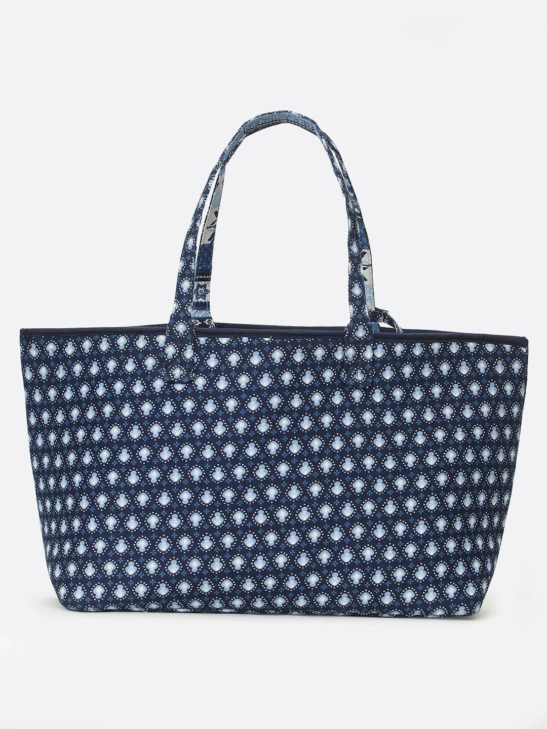 Sapphire Blue Printed Reversible Women Handbag For Chic Style