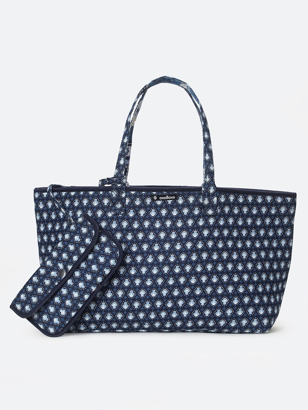 Sapphire Blue Printed Reversible Women Handbag For Chic Style