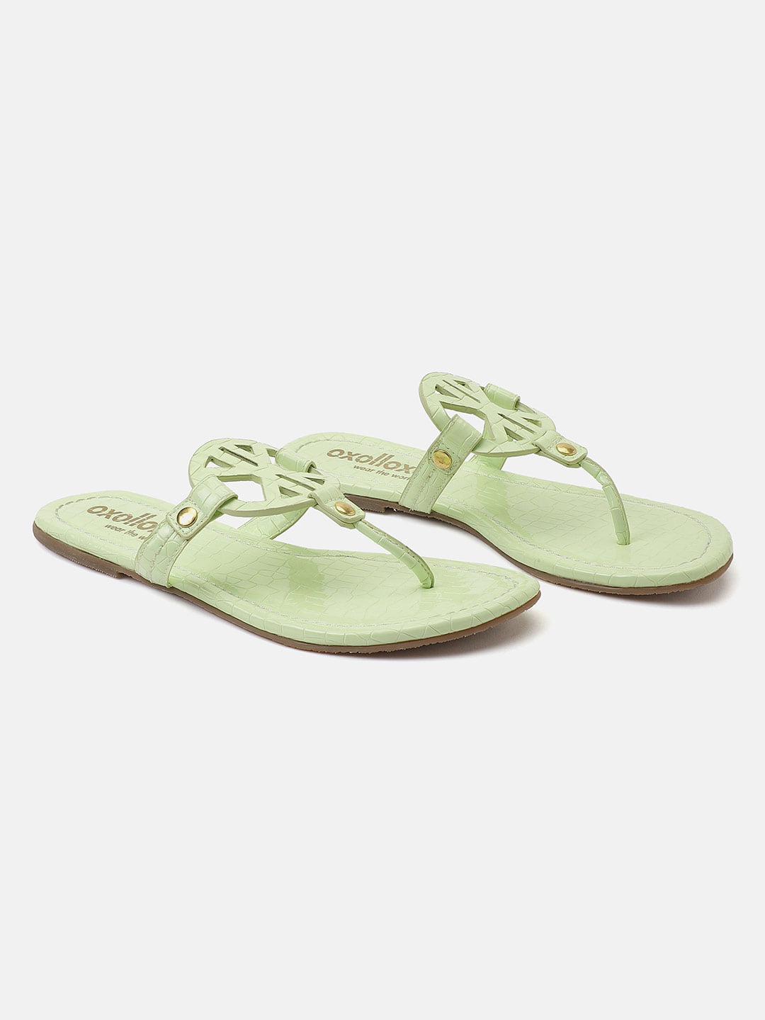 Sea Green T-Shape Open Back Flat Sandals For Women