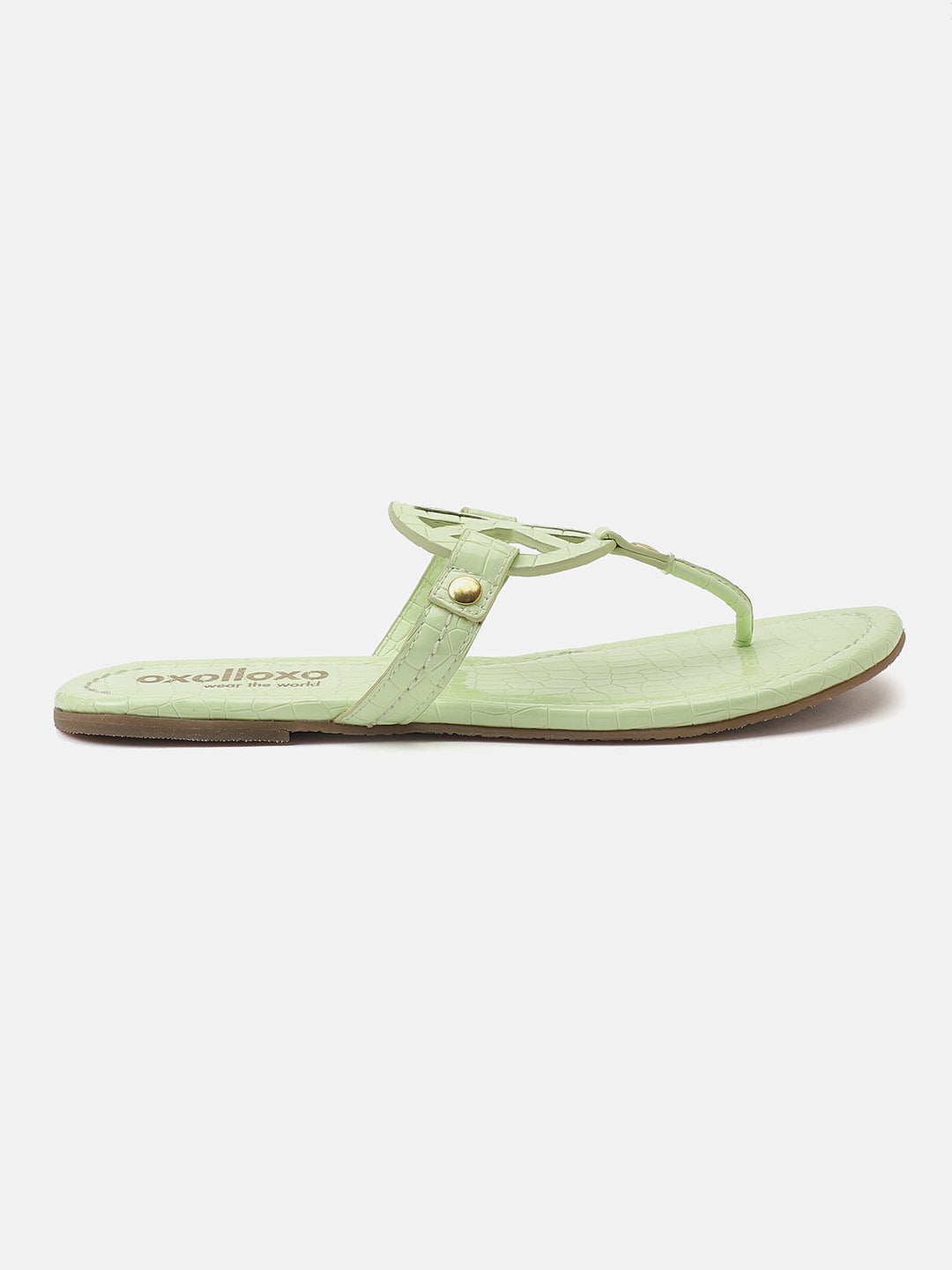 Sea Green T-Shape Open Back Flat Sandals For Women