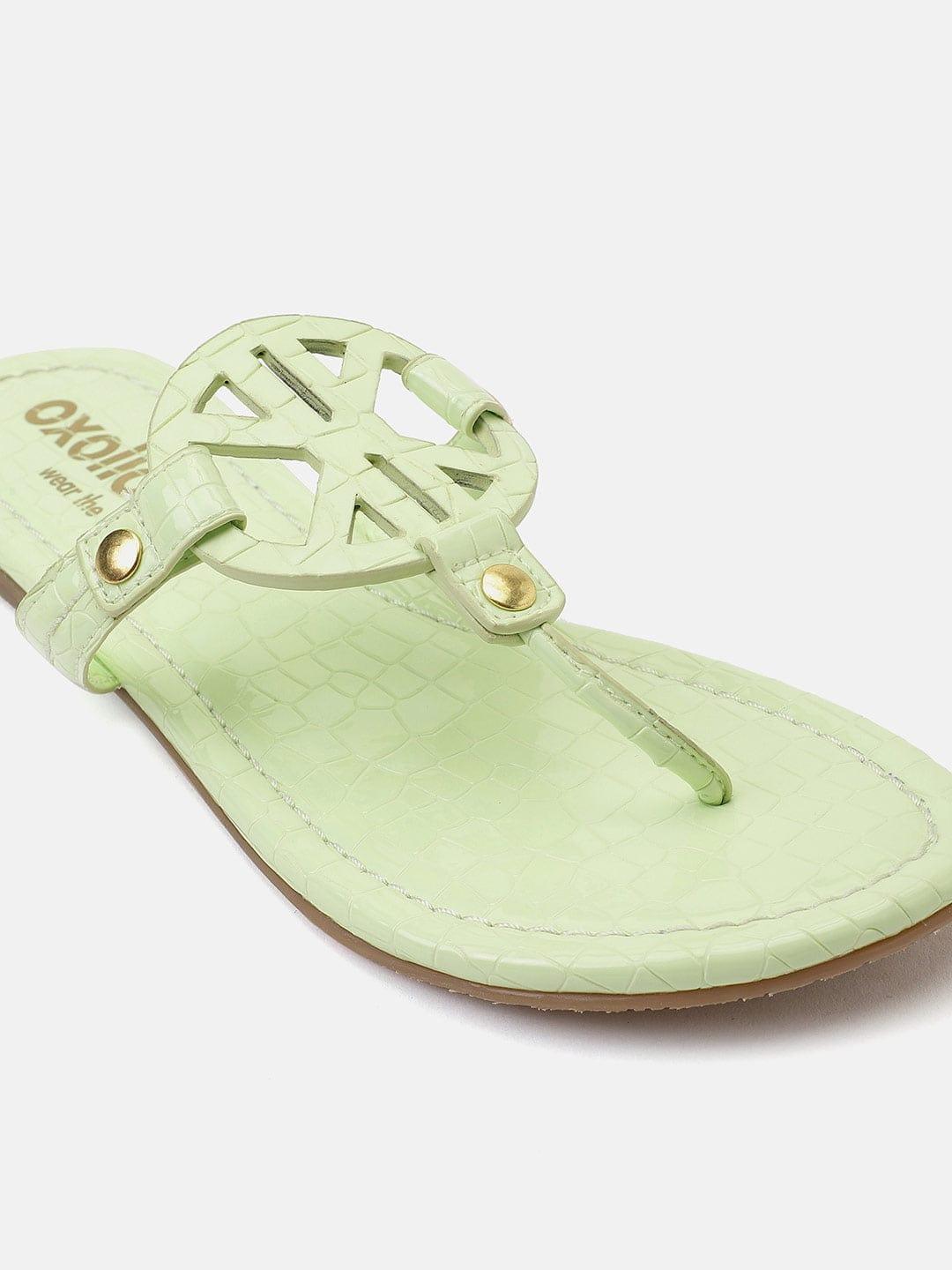 Sea Green T-Shape Open Back Flat Sandals For Women