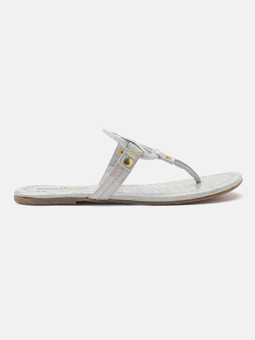 Textured Sliver T-Shape Open Back Flat Sandals For Women - oxolloxo