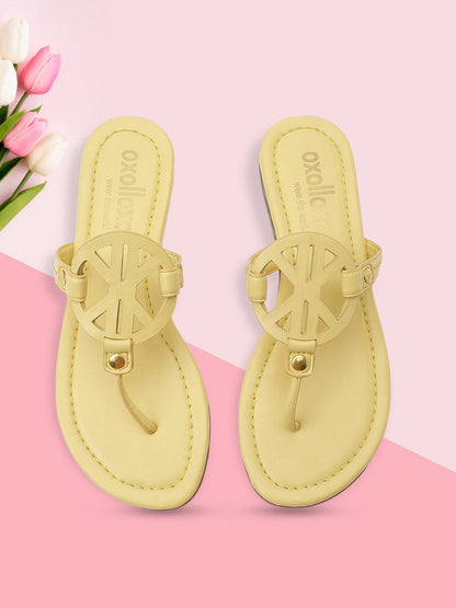 Yellow T-Shape Open Back Flat Sandals For Women Now