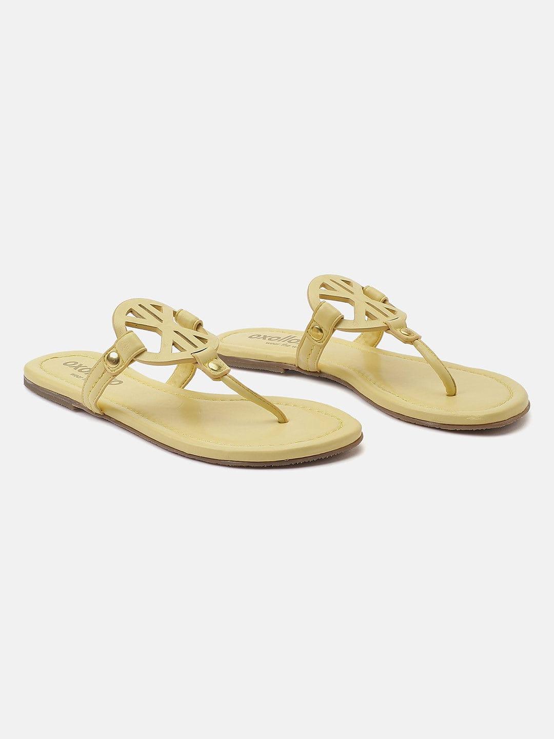 Yellow T-Shape Open Back Flat Sandals For Women Now