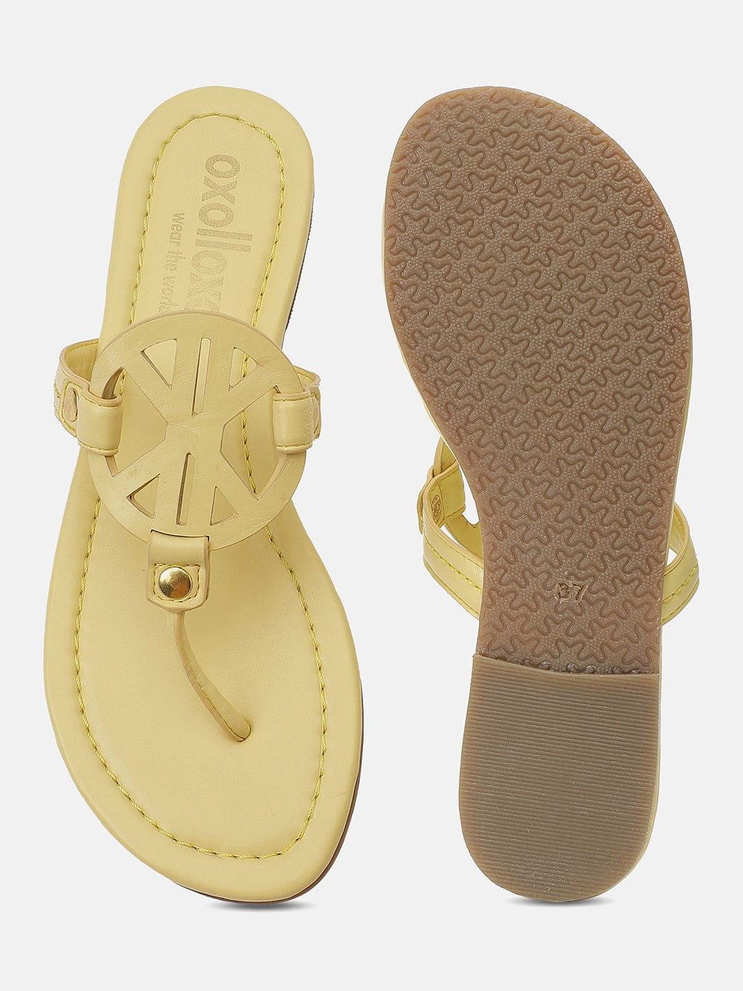 Yellow T-Shape Open Back Flat Sandals For Women Now