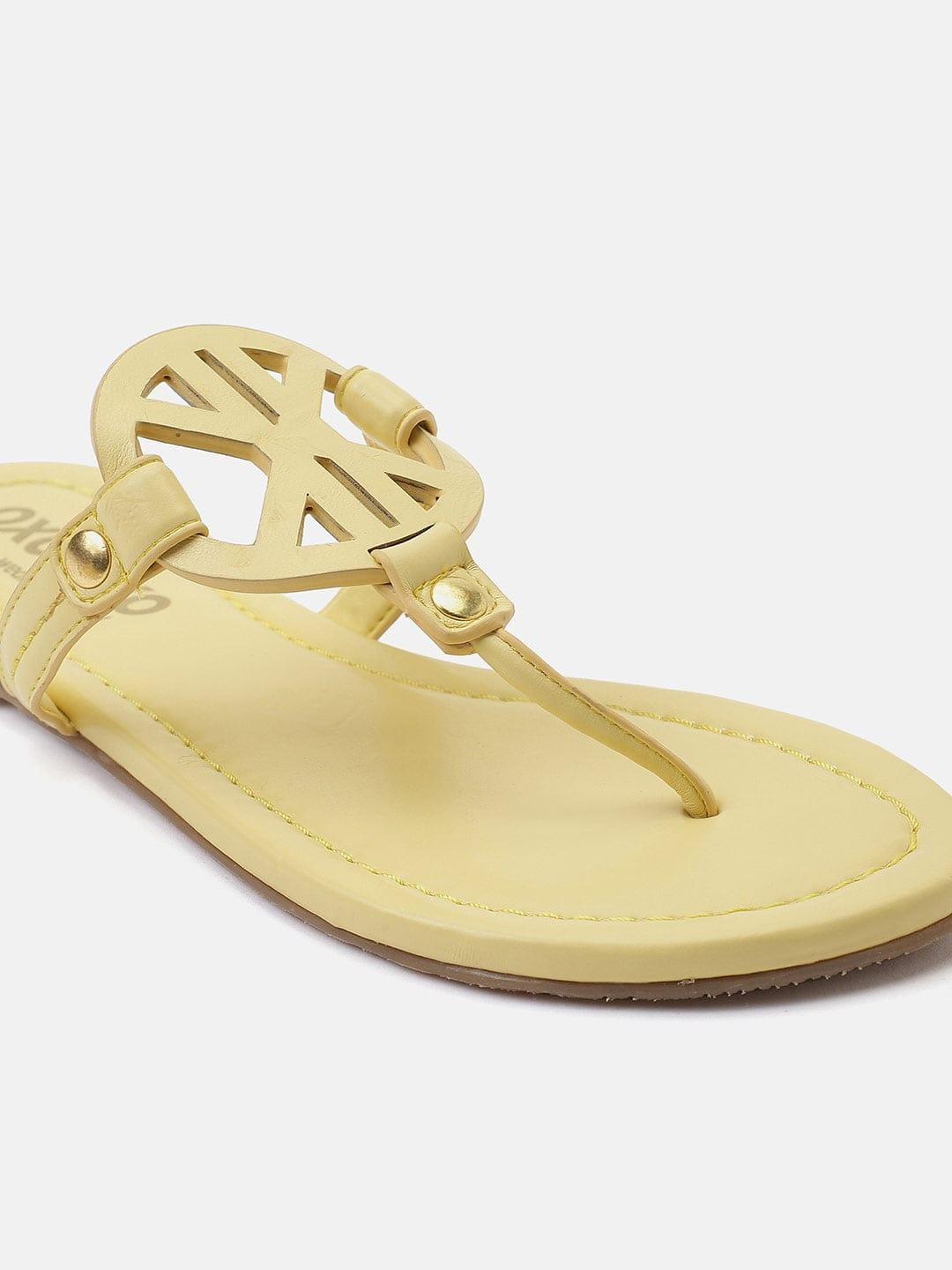 Yellow T-Shape Open Back Flat Sandals For Women Now