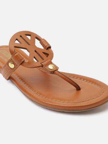 Brown T-Shape Open Back Flat Sandal For Women Now