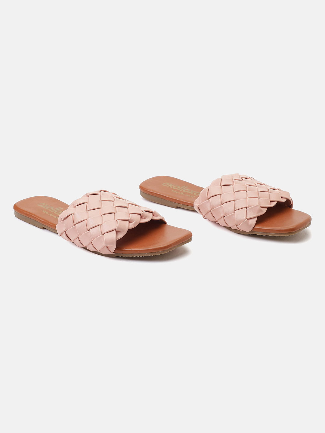 Catchy Pink Braided Open Back Flat Sandal For Women