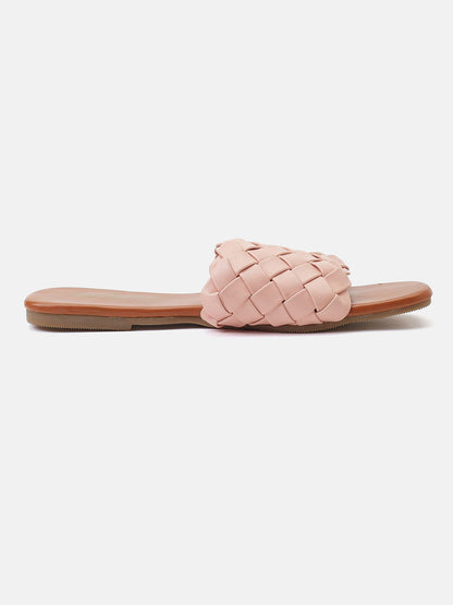 Catchy Pink Braided Open Back Flat Sandal For Women