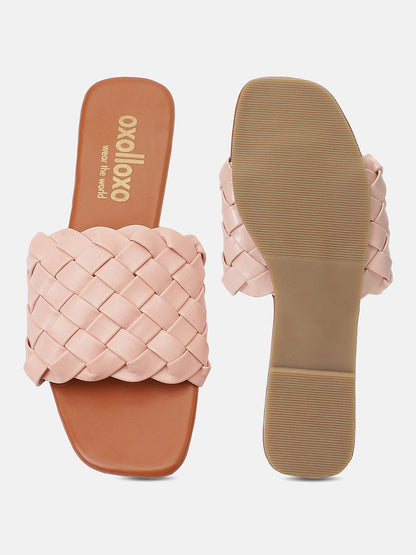 Catchy Pink Braided Open Back Flat Sandal For Women