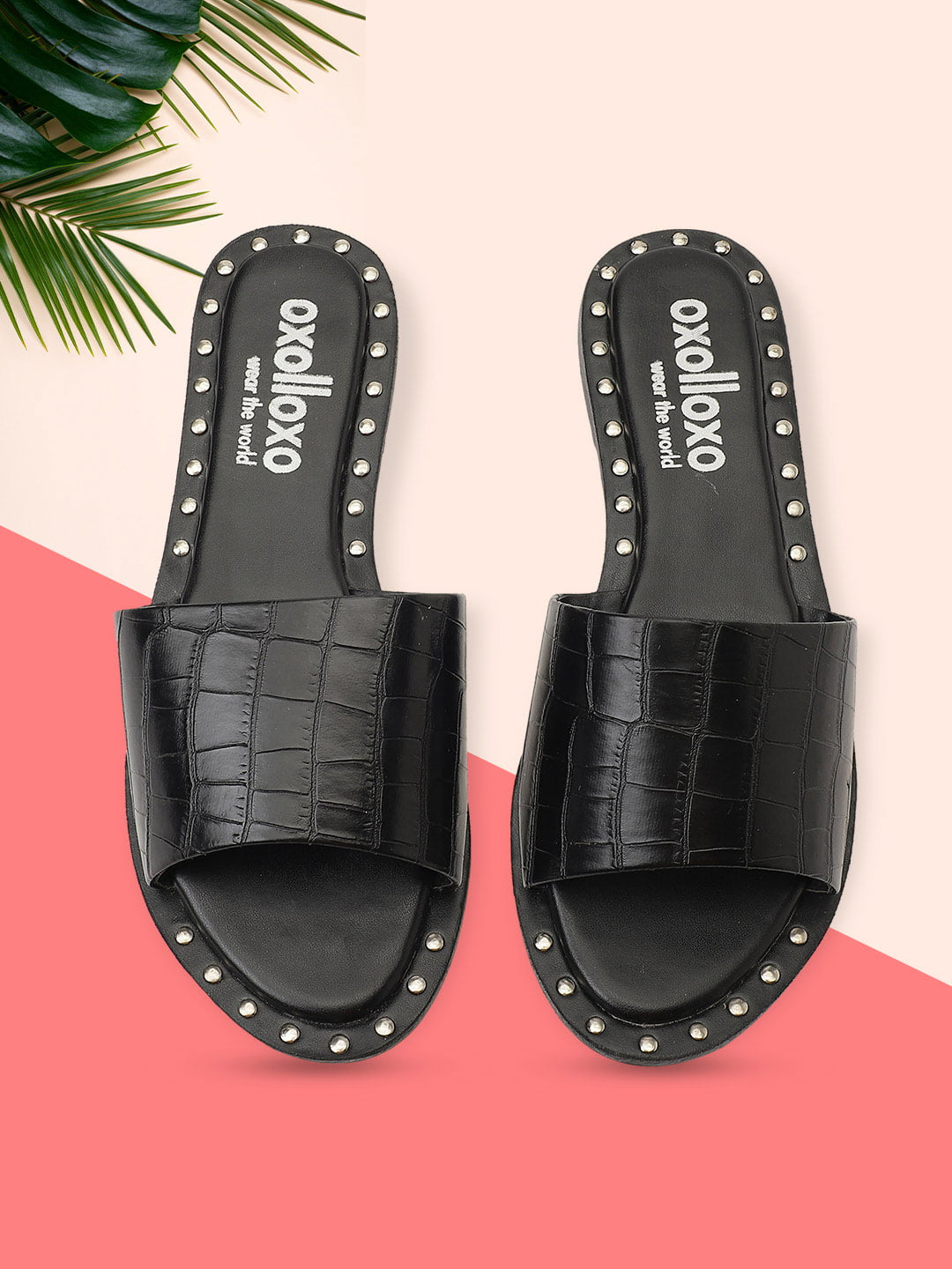 Dark Black Open Back Pu Leather Flat Sandal Stylish