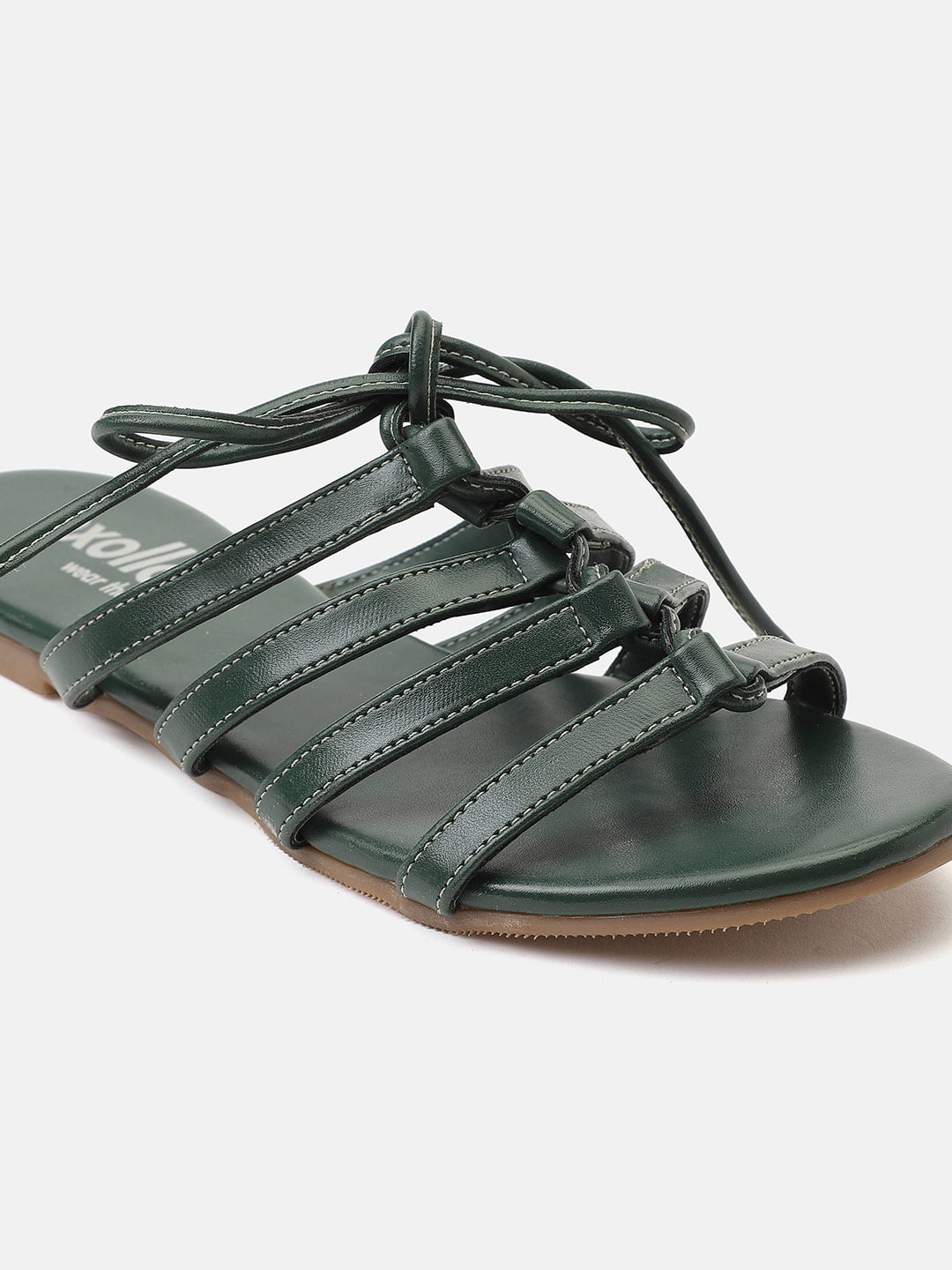 Olive Green Strings Tie-Knotted Open-Back Flat Sandals Now