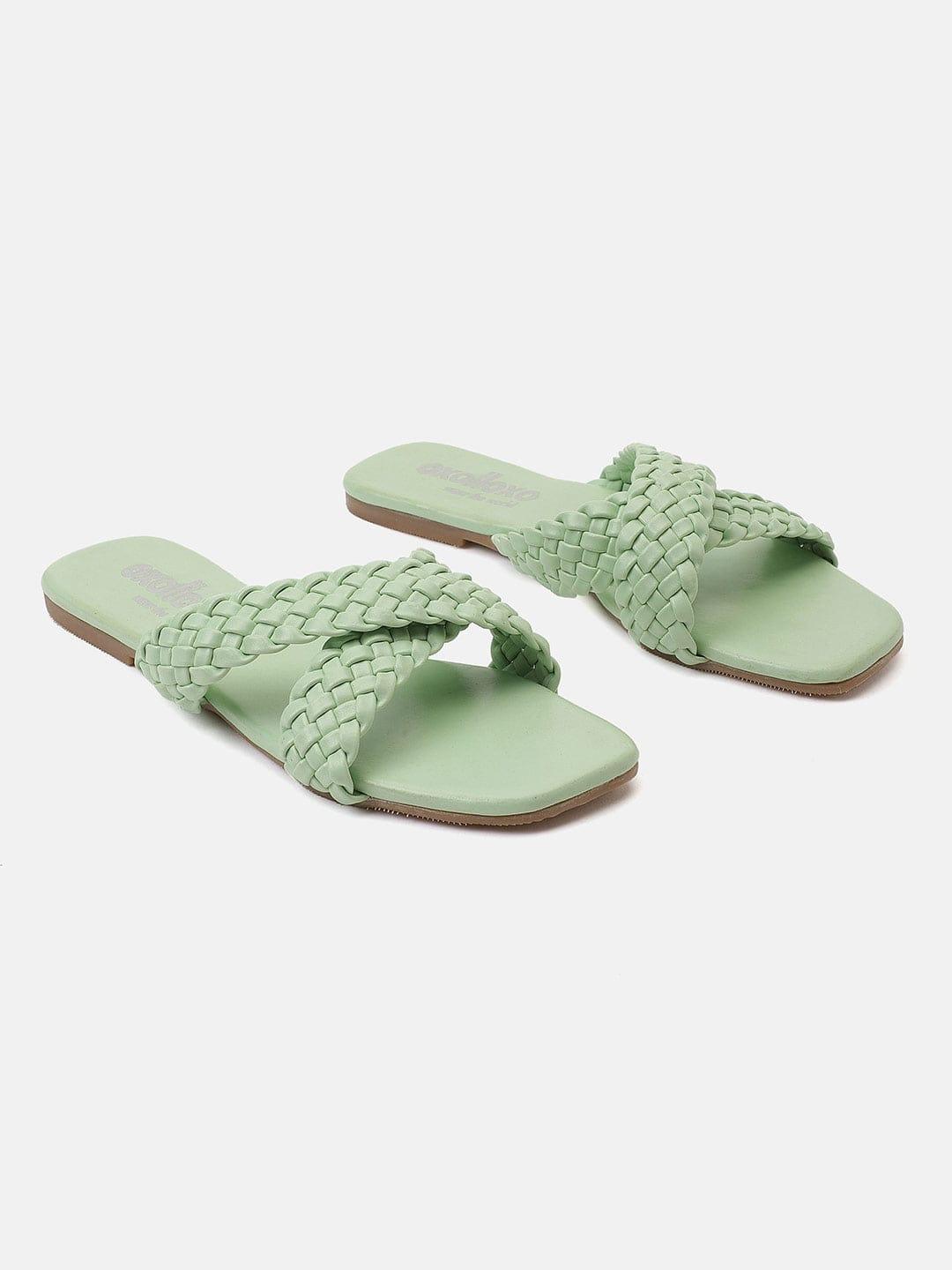 Supreme Sea Green Braided Cross Strap Open Back Sandals