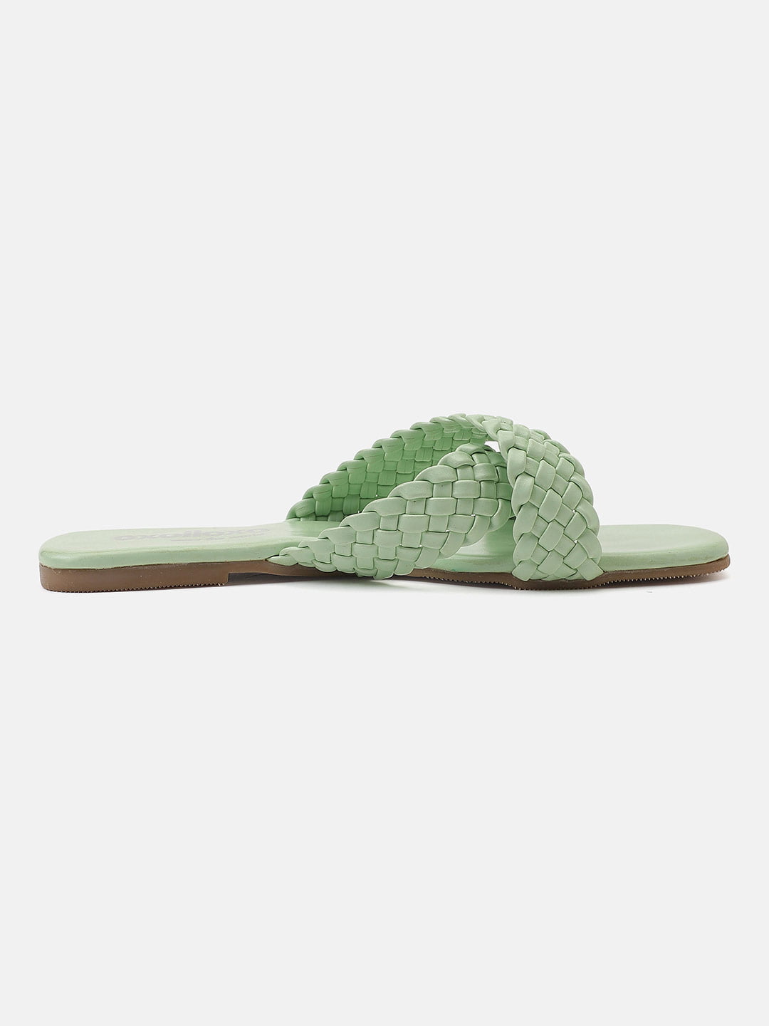 Supreme Sea Green Braided Cross Strap Open Back Sandals