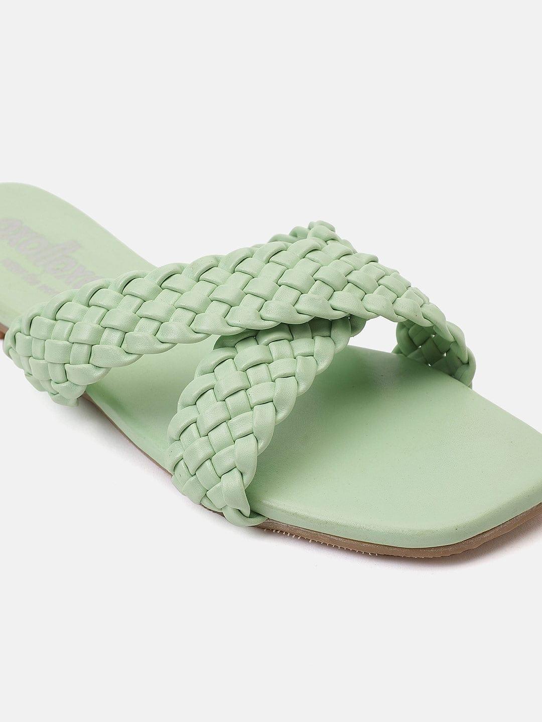 Supreme Sea Green Braided Cross Strap Open Back Sandals