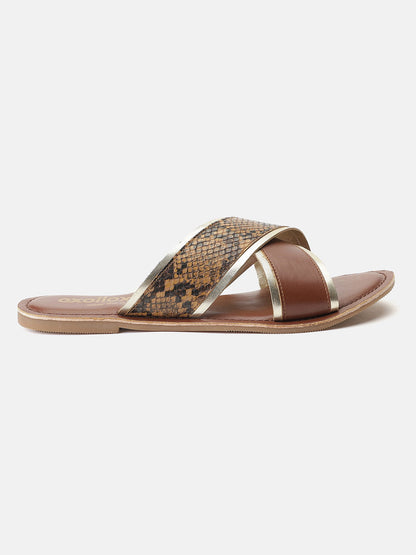 Elegant Brown Animal Print Cross Strap Open Back Sandals