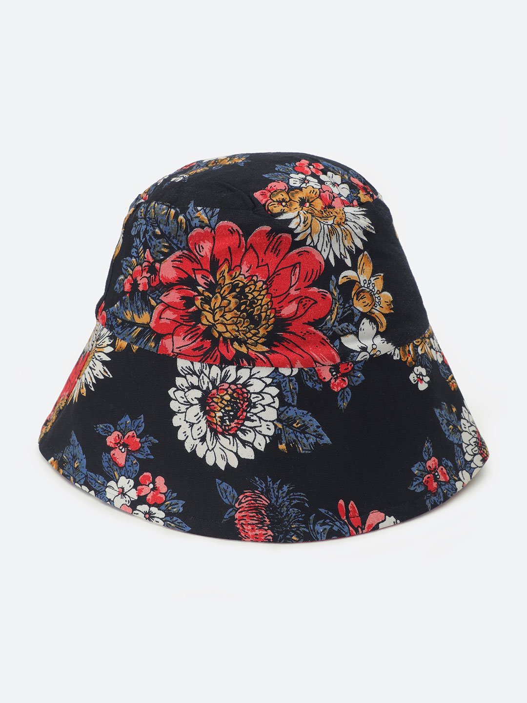 Black Floral Print Reversible Checked Women Bucket Hat Today