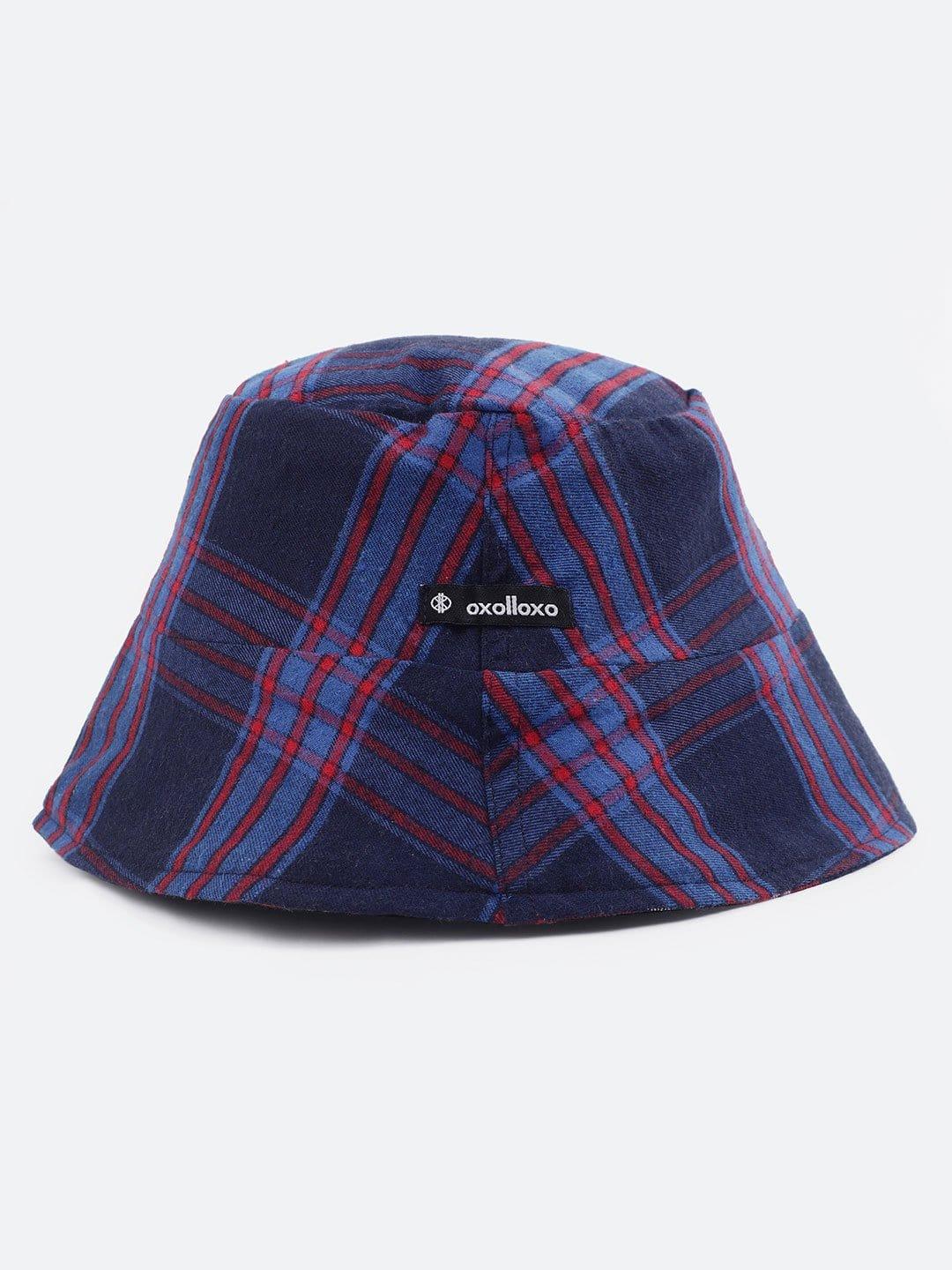 Current Blue Check Print Reversible Women Cotton Bucket Hat