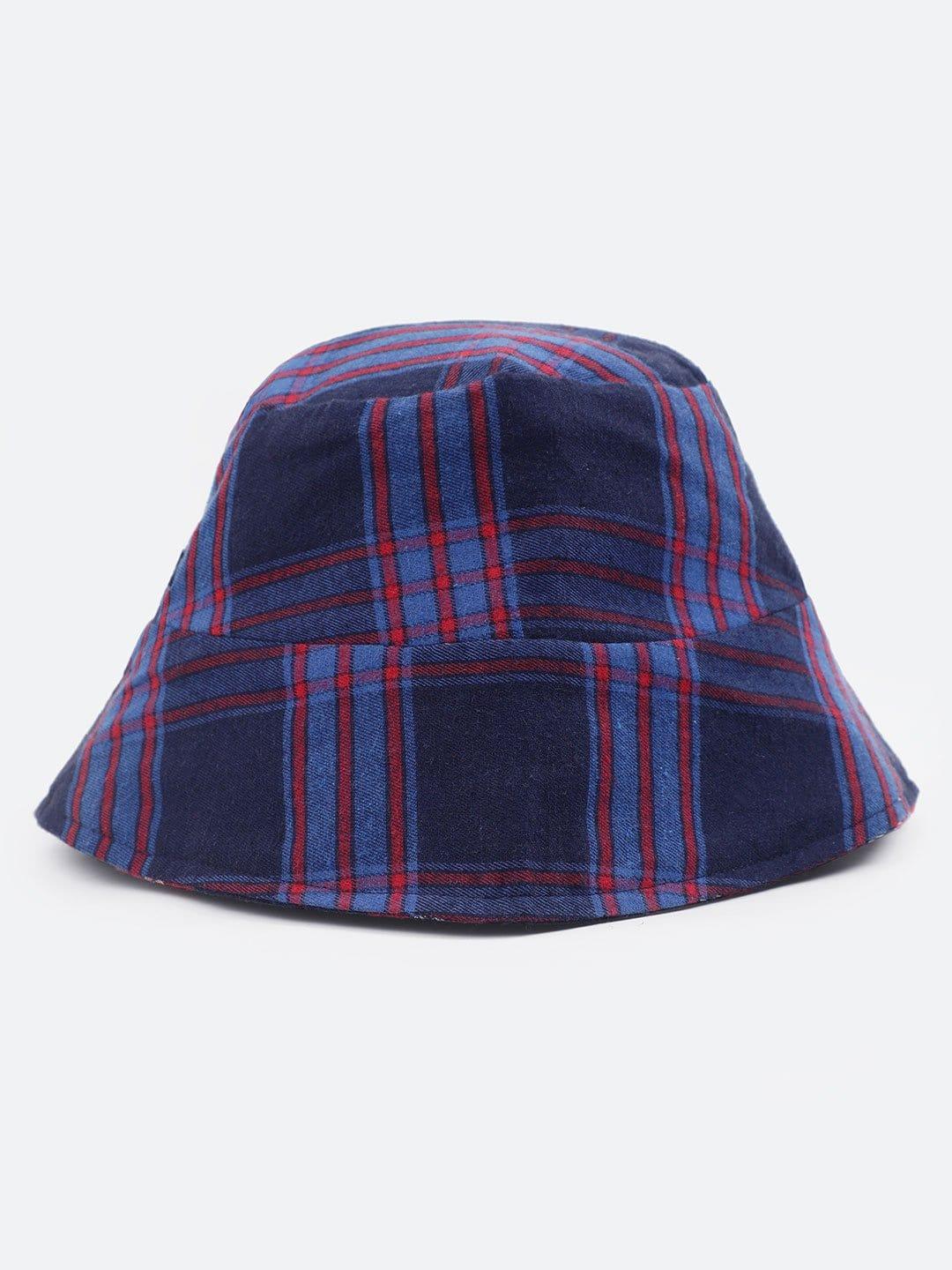 Current Blue Check Print Reversible Women Cotton Bucket Hat