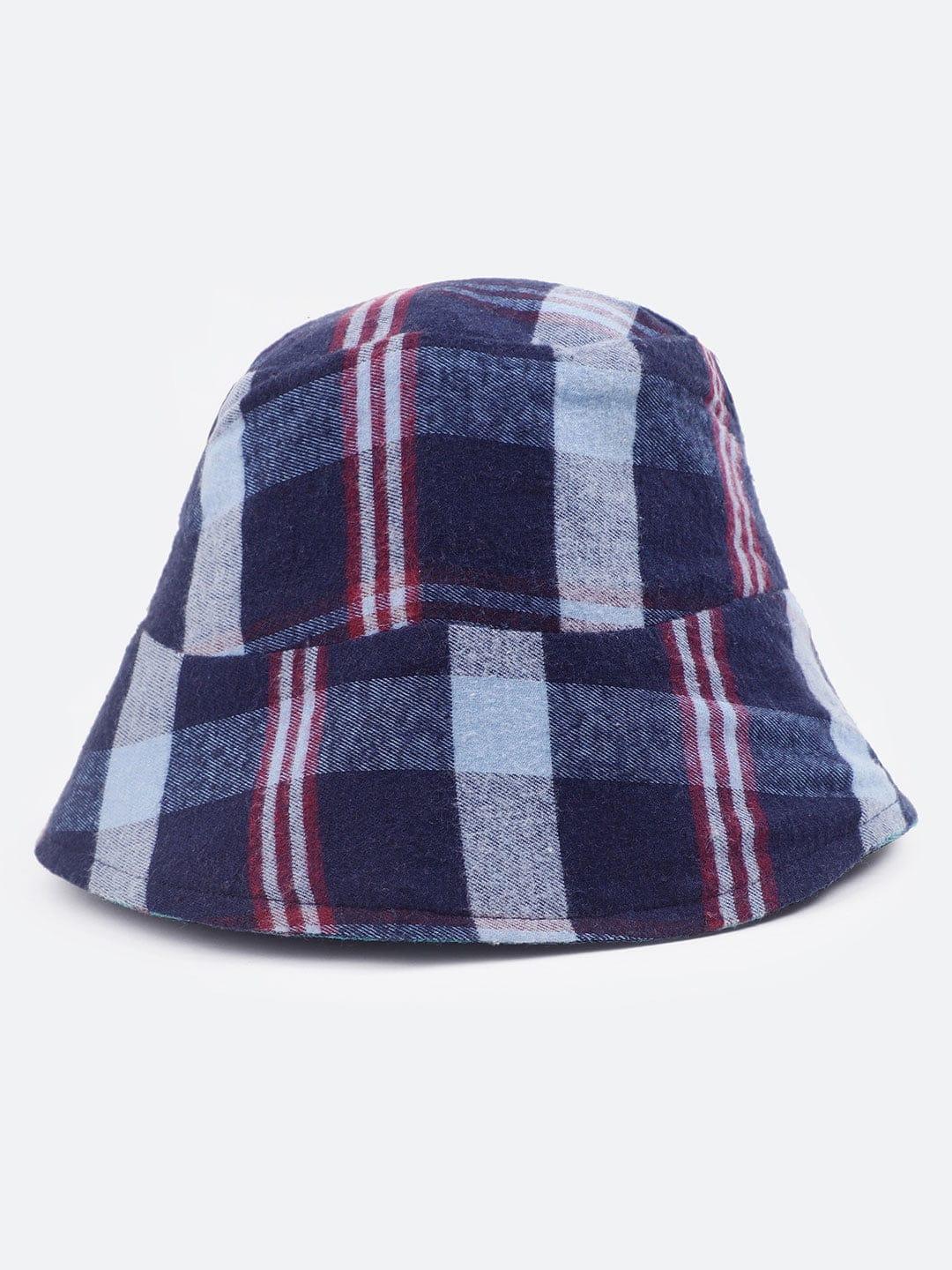 Afresh Blue Check Print Reversible Women Cotton Bucket Hat