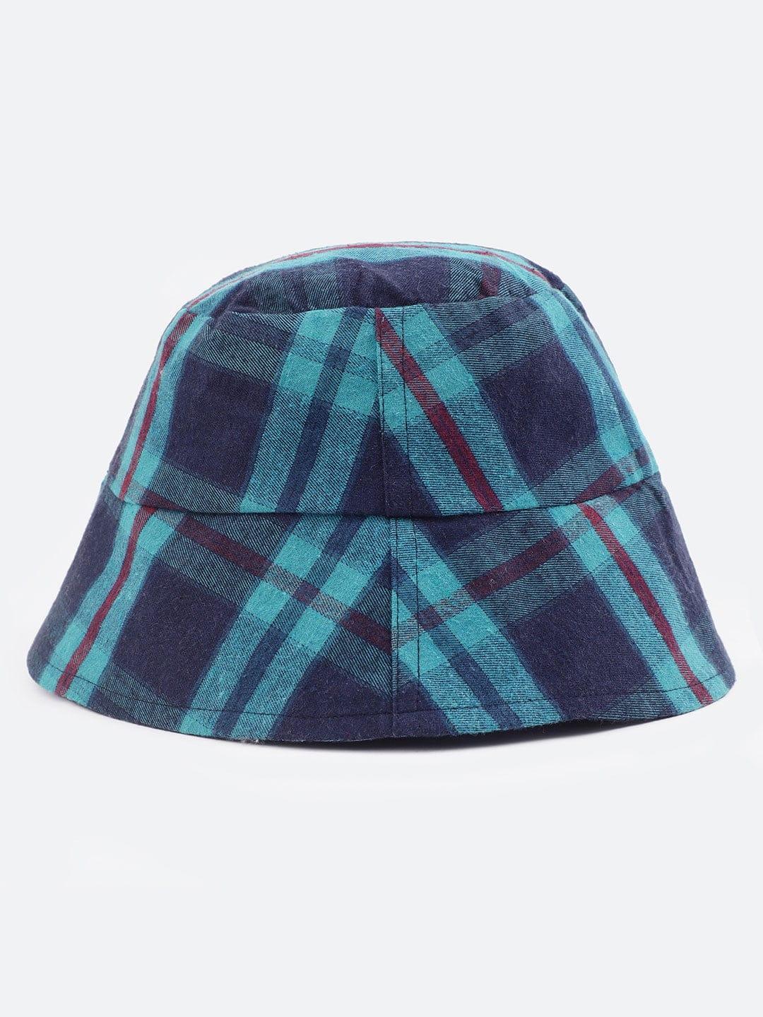 Afresh Blue Check Print Reversible Women Cotton Bucket Hat