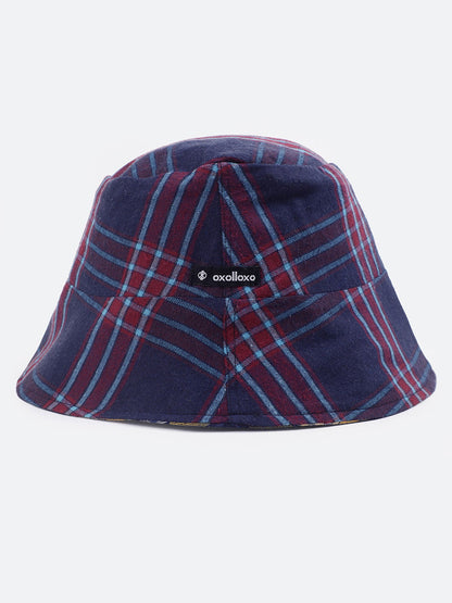 Stale Blue Check Print Reversible Women Cotton Bucket Hat