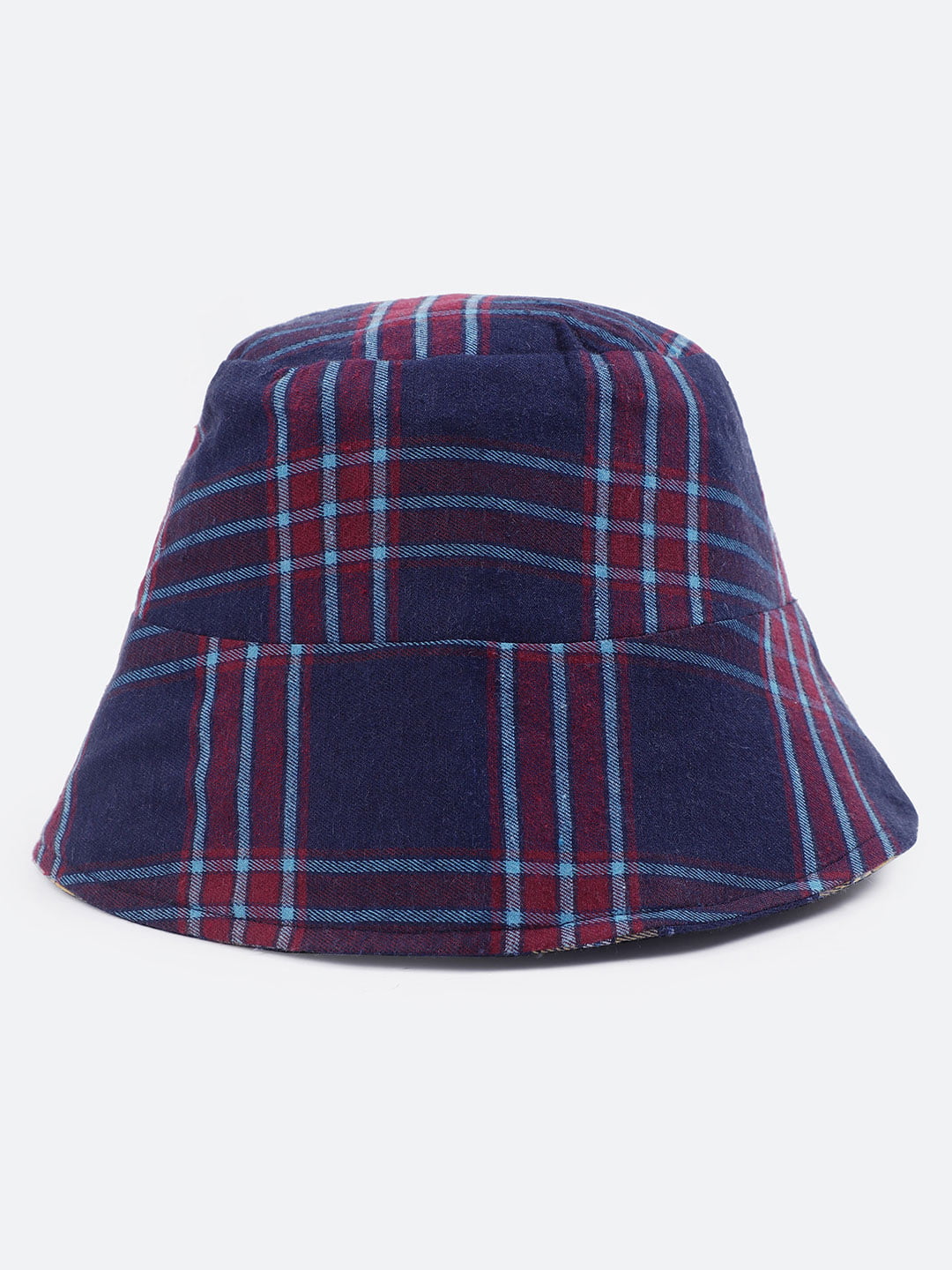 Stale Blue Check Print Reversible Women Cotton Bucket Hat