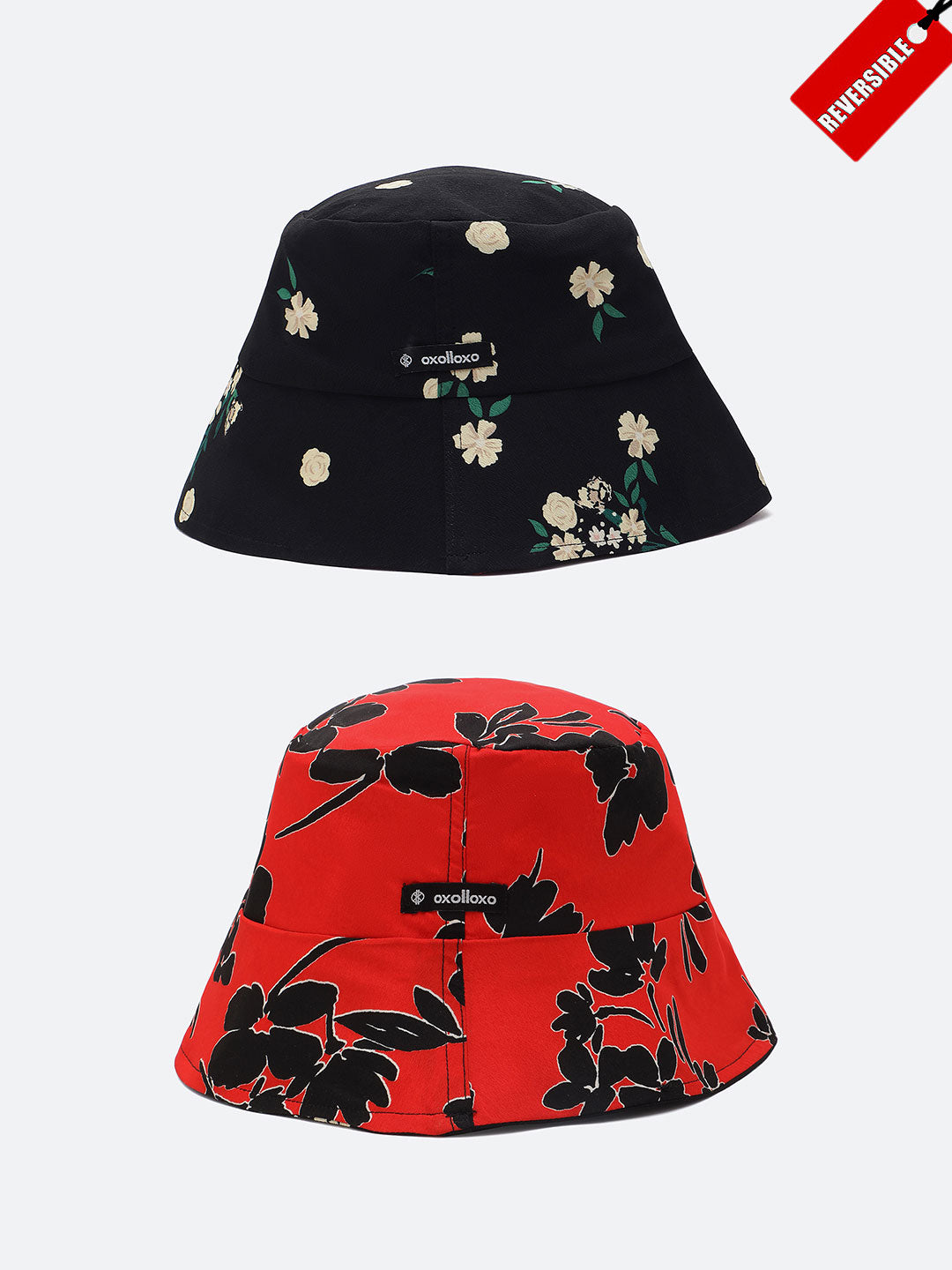 Hot Colored Floral Print Reversible Women Bucket Hat Available