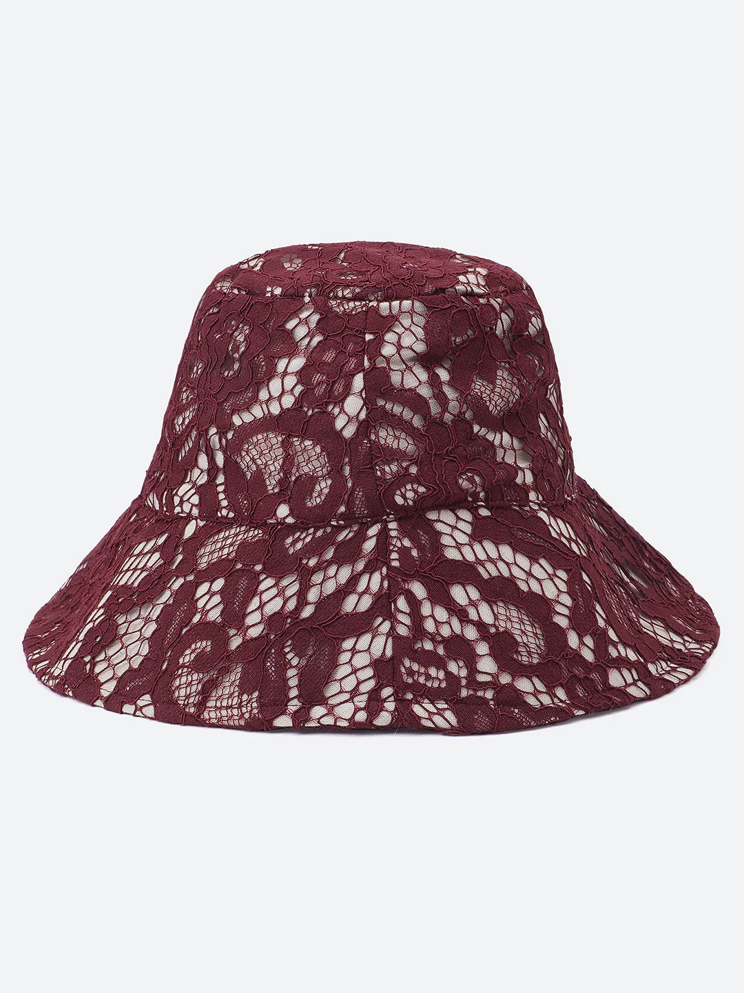 Big Burgundy Lace Fabric Women Bucket Hat For Women