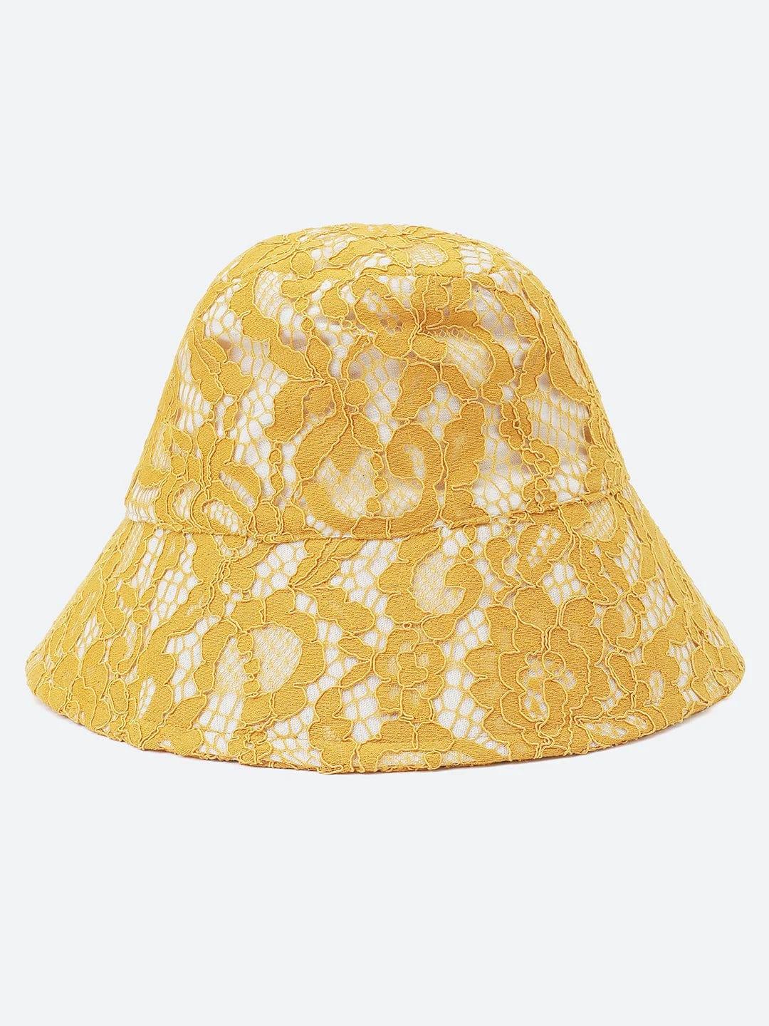 Hotzy Yellow Lace Fabric Women Bucket Hat For Sunshine