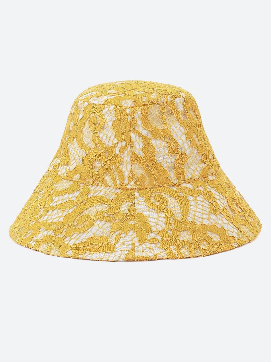 Hotzy Yellow Lace Fabric Women Bucket Hat For Sunshine