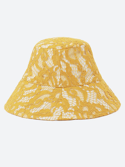 Hotzy Yellow Lace Fabric Women Bucket Hat For Sunshine