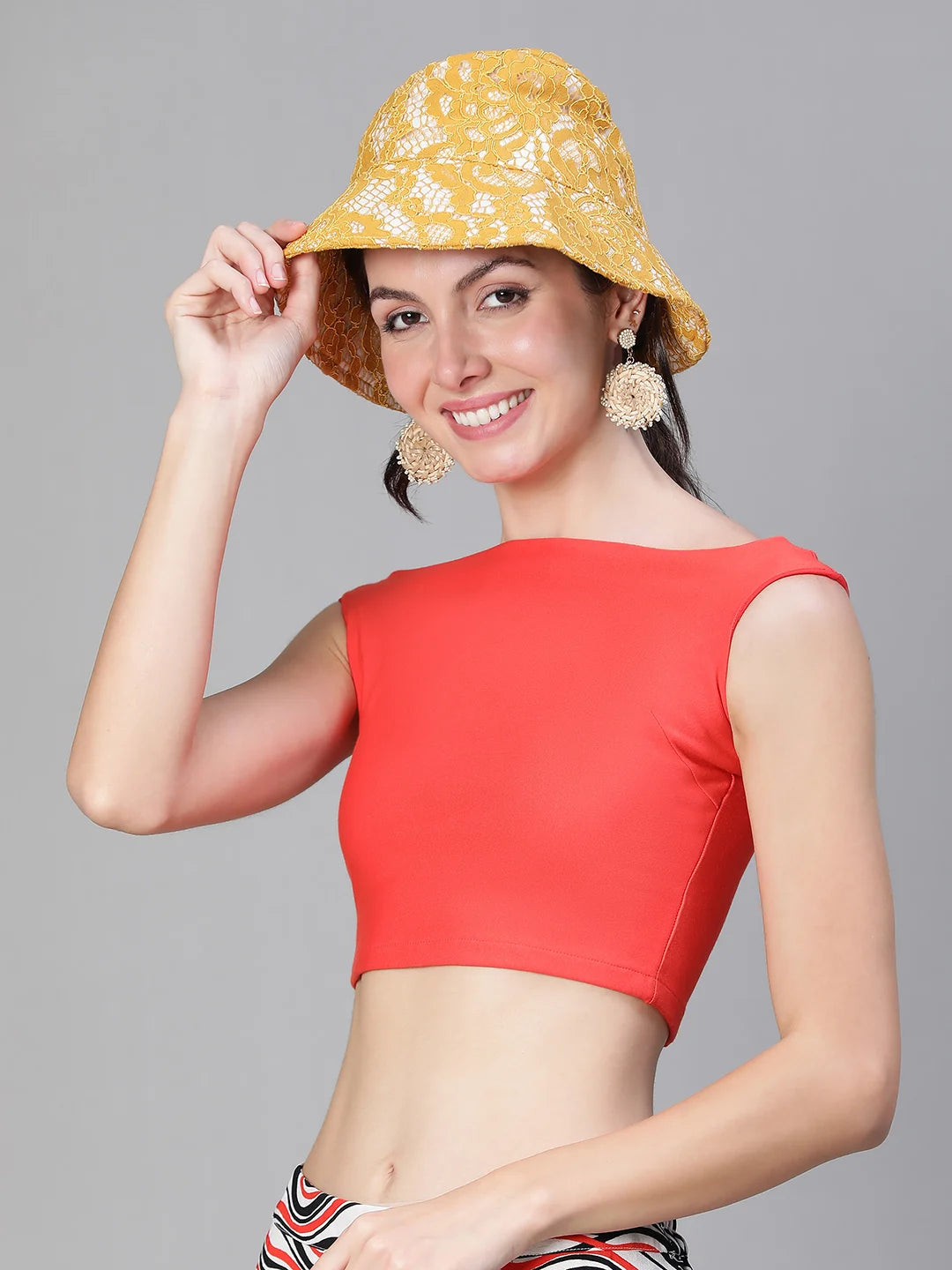 Hotzy Yellow Lace Fabric Women Bucket Hat For Sunshine