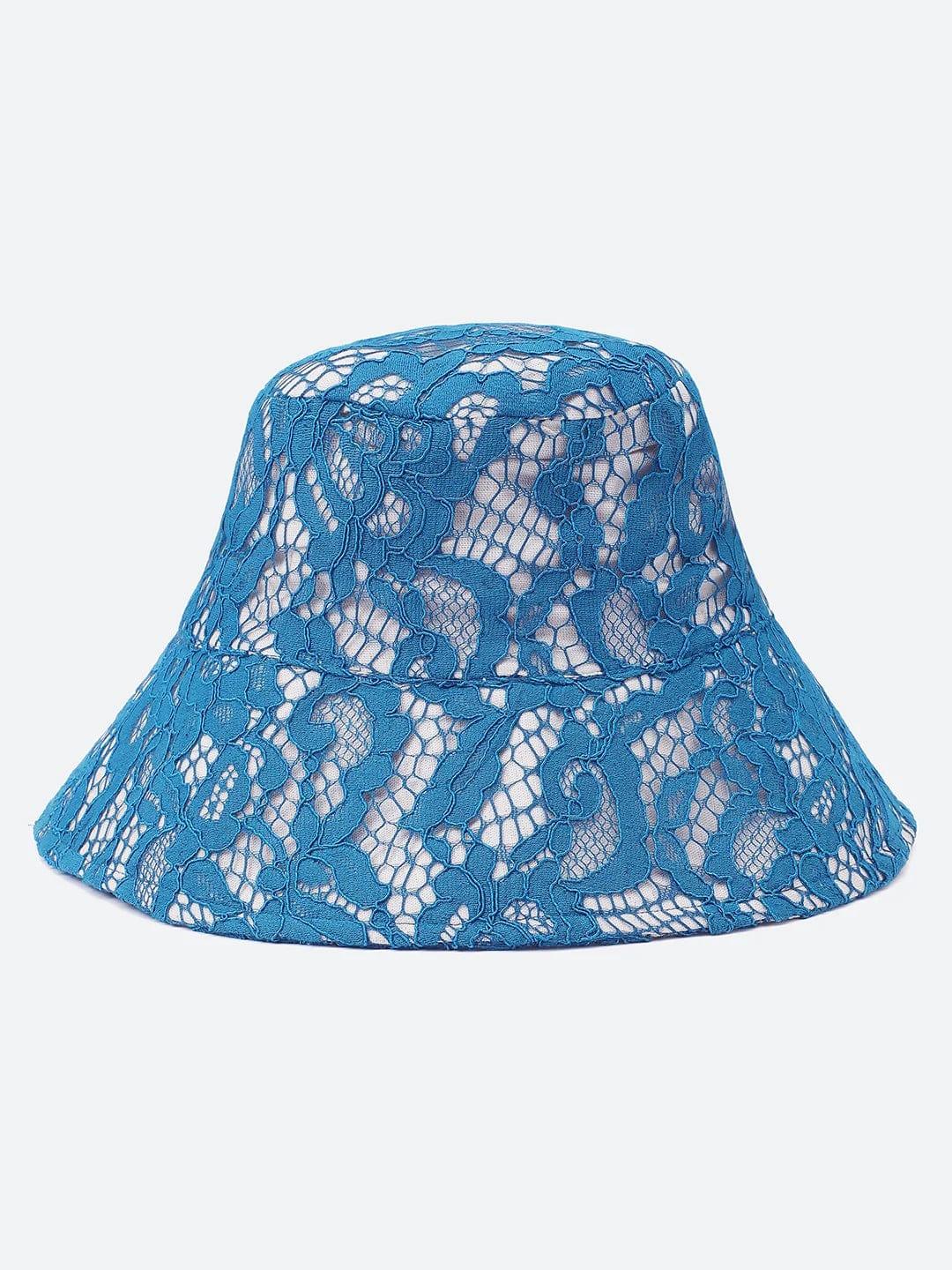 Roamed Blue Lace Fabric Women Bucket Hat For Summer