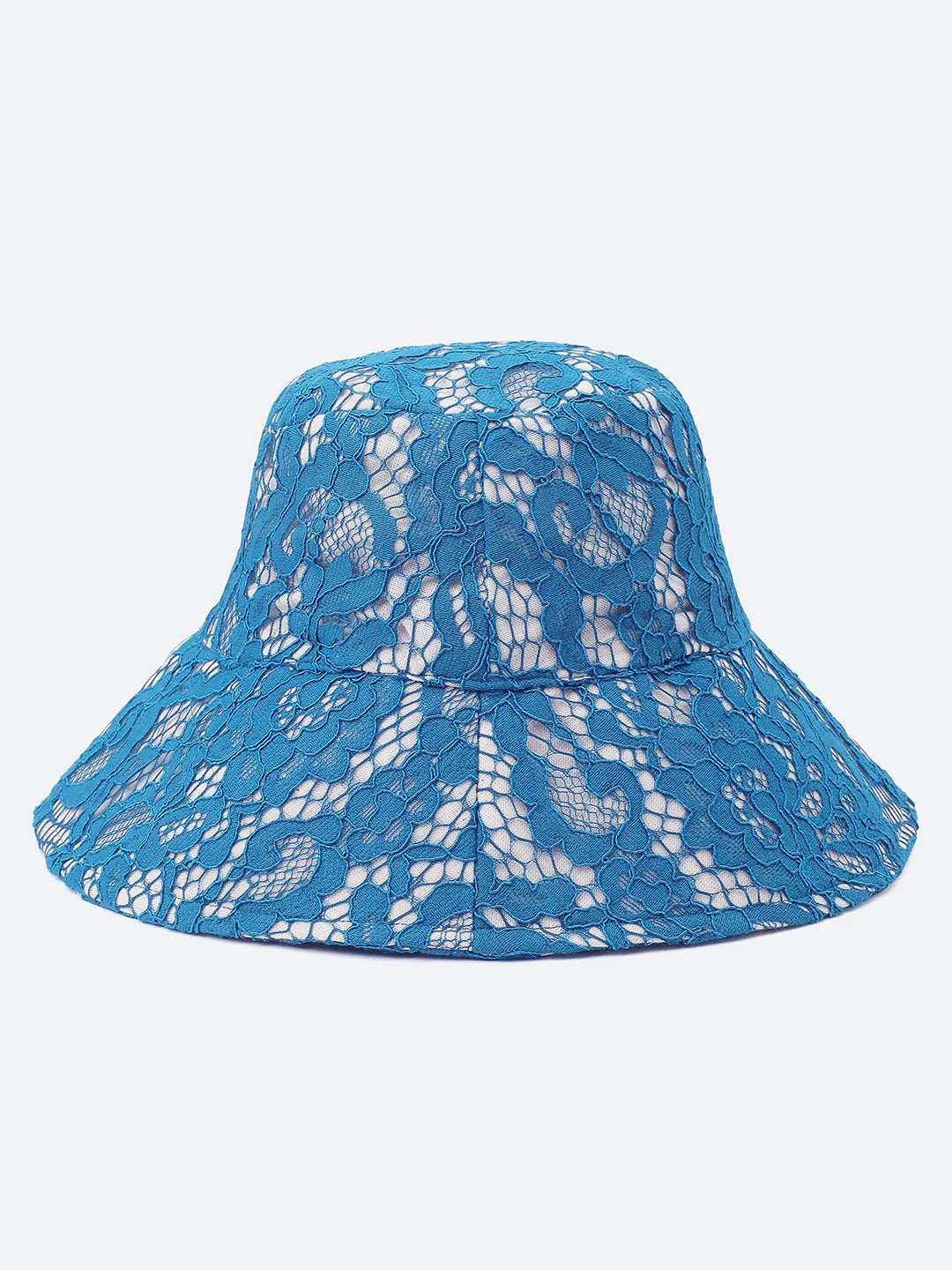 Roamed Blue Lace Fabric Women Bucket Hat For Summer