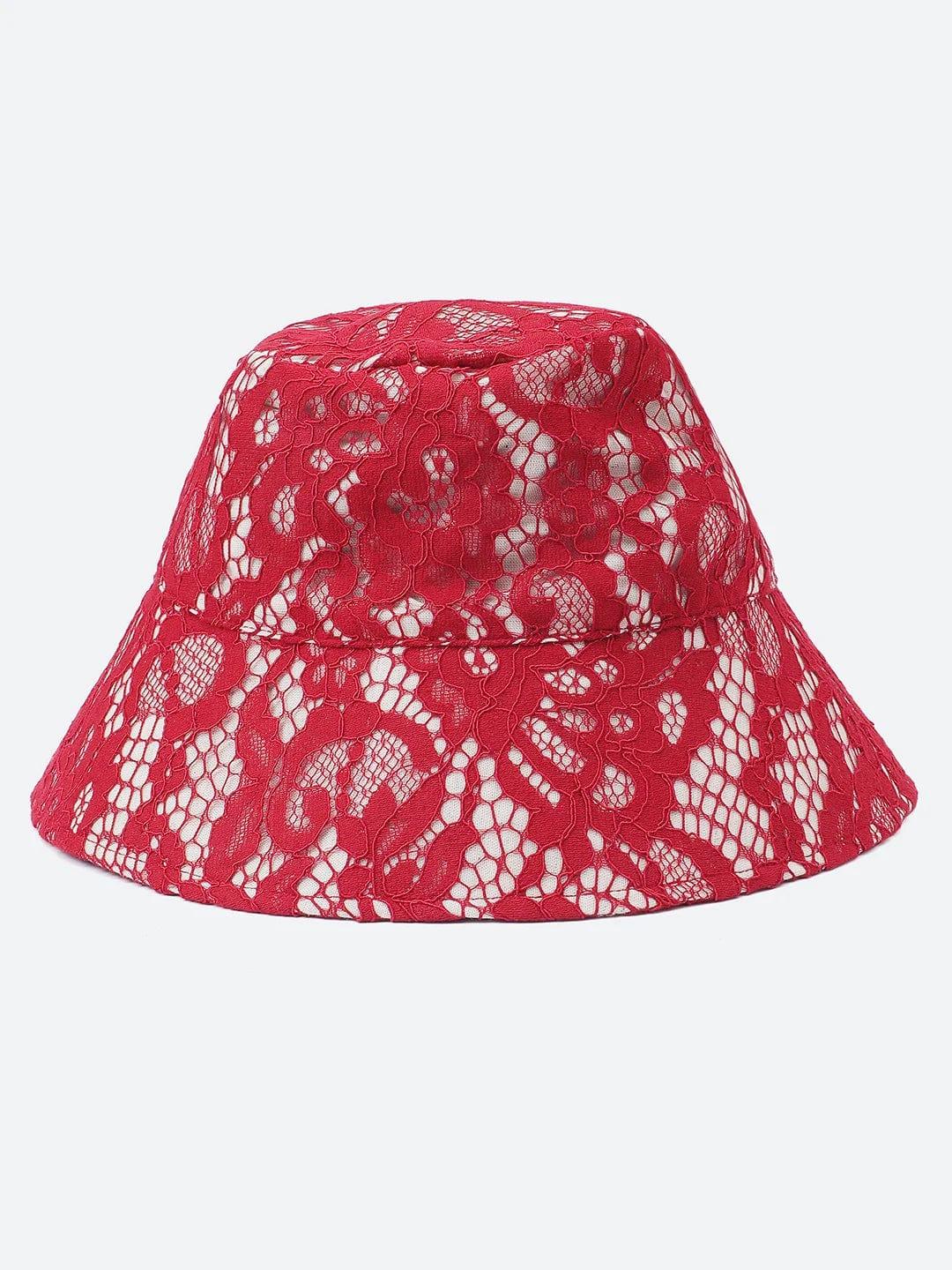 Pop Up Maroon Lace Fabric Women Bucket Hat For You