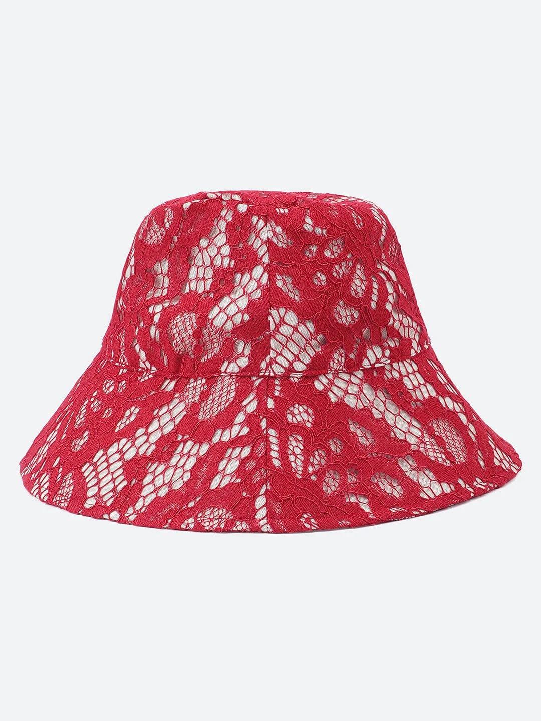 Pop Up Maroon Lace Fabric Women Bucket Hat For You