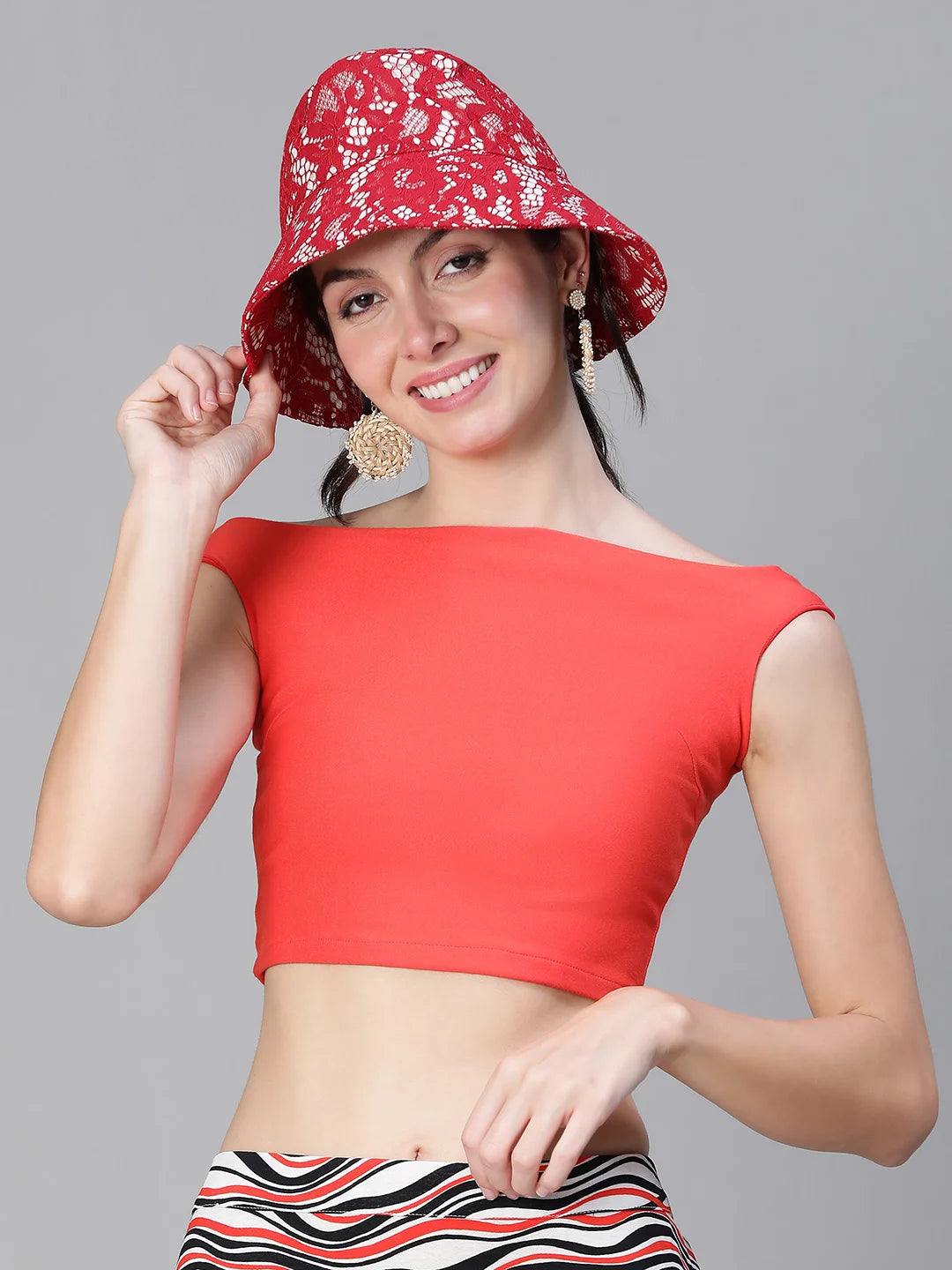 Pop Up Maroon Lace Fabric Women Bucket Hat For You