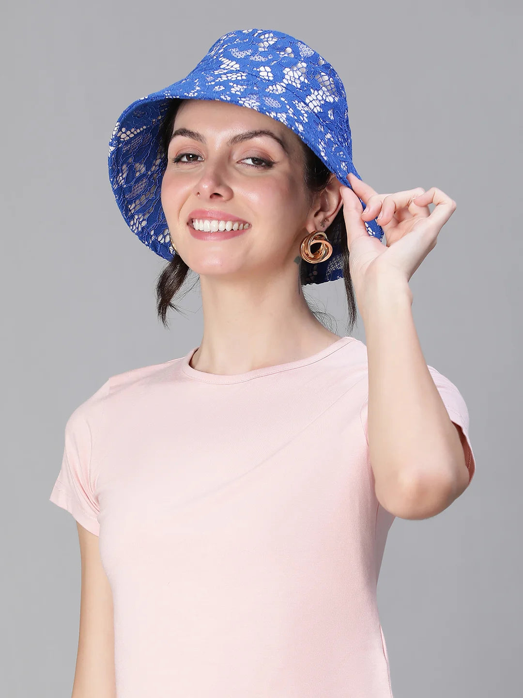 Grand Blue Lace Fabric Women Bucket Hat For Women