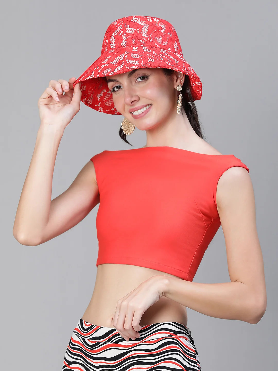 Maple Red Lace Fabric Women Bucket Hat For Style