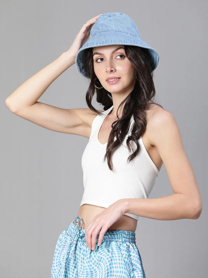 Hype Light Blue Solid Women Cotton Bucket Hat For You