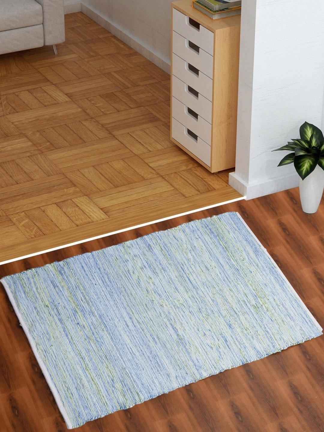 Blue White Woven Design Rectangle Shape Rug For Bedroom