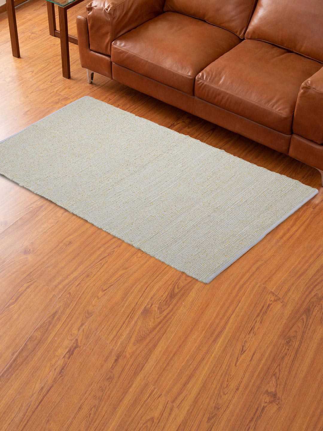 Creamy Solid Woven Design Rectangle Shape Rug For Home